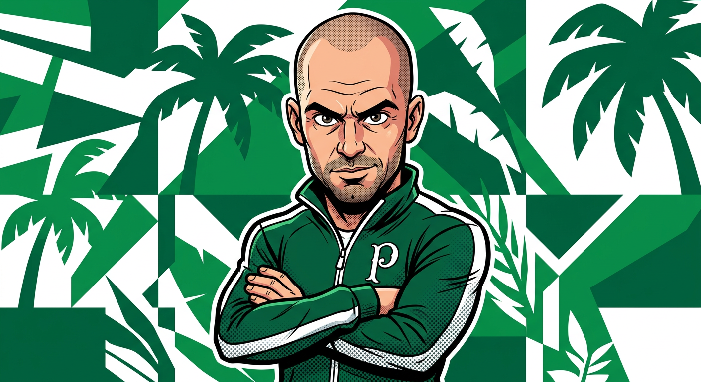 Ilustração cartoon do técnico Abel Ferreira